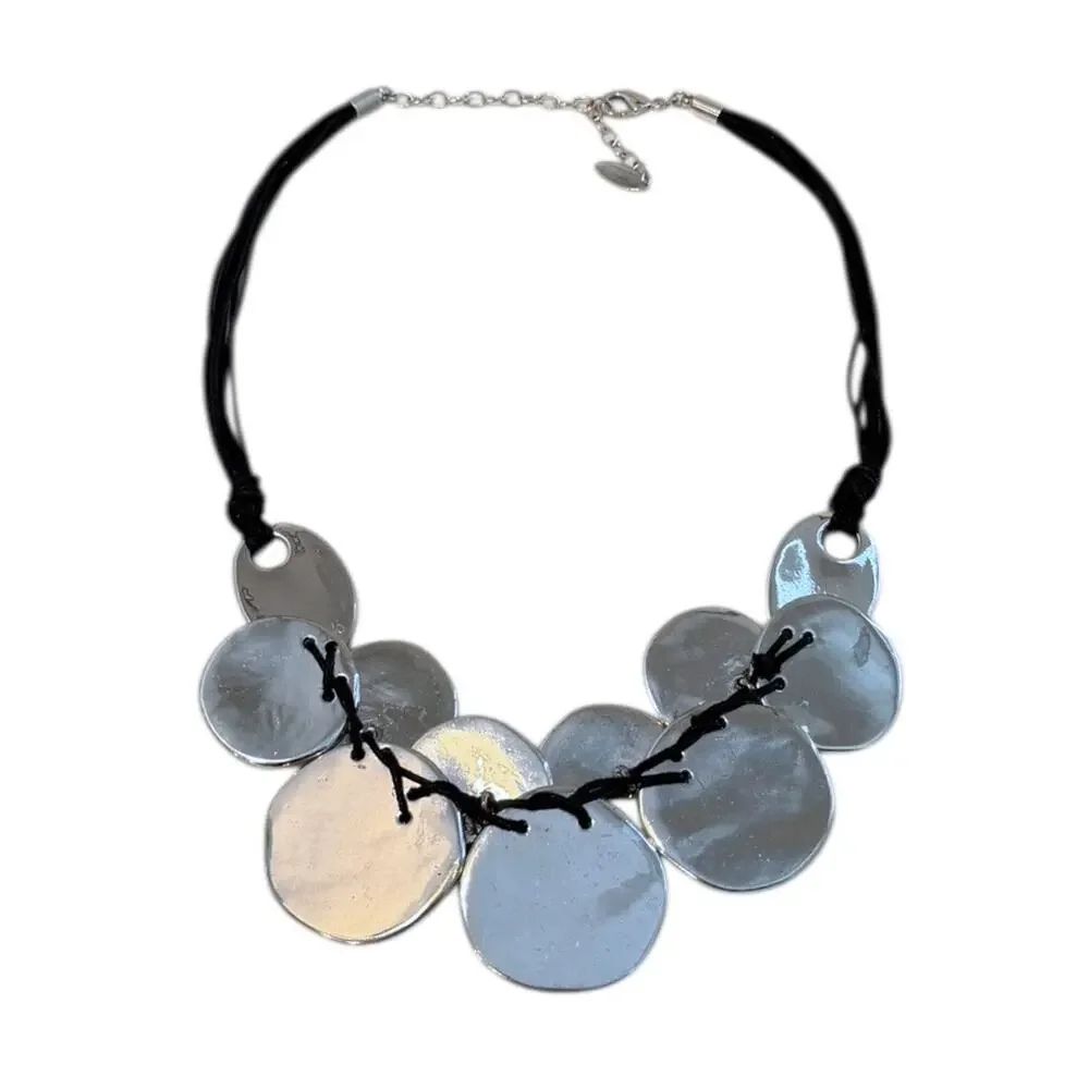 St. Thomas Silver-Tone Coin Disc Statement Necklace Adjustable 16.5–18.5”